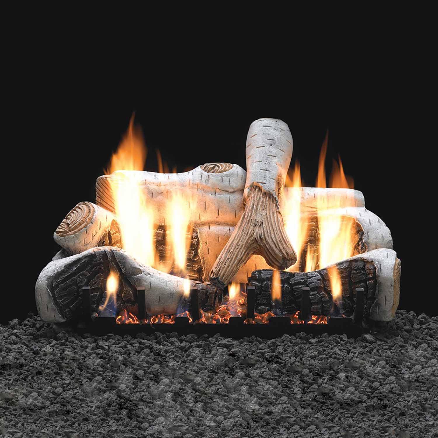 Empire Birch Vented Ceramic Fiber Complete Fireplace Gas Log Set