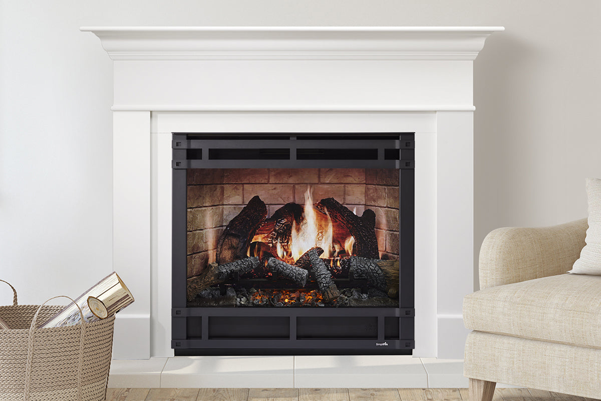 SimpliFire Inception 36" Virtual Fireplace | Wescott Mantel Package | Halston Front