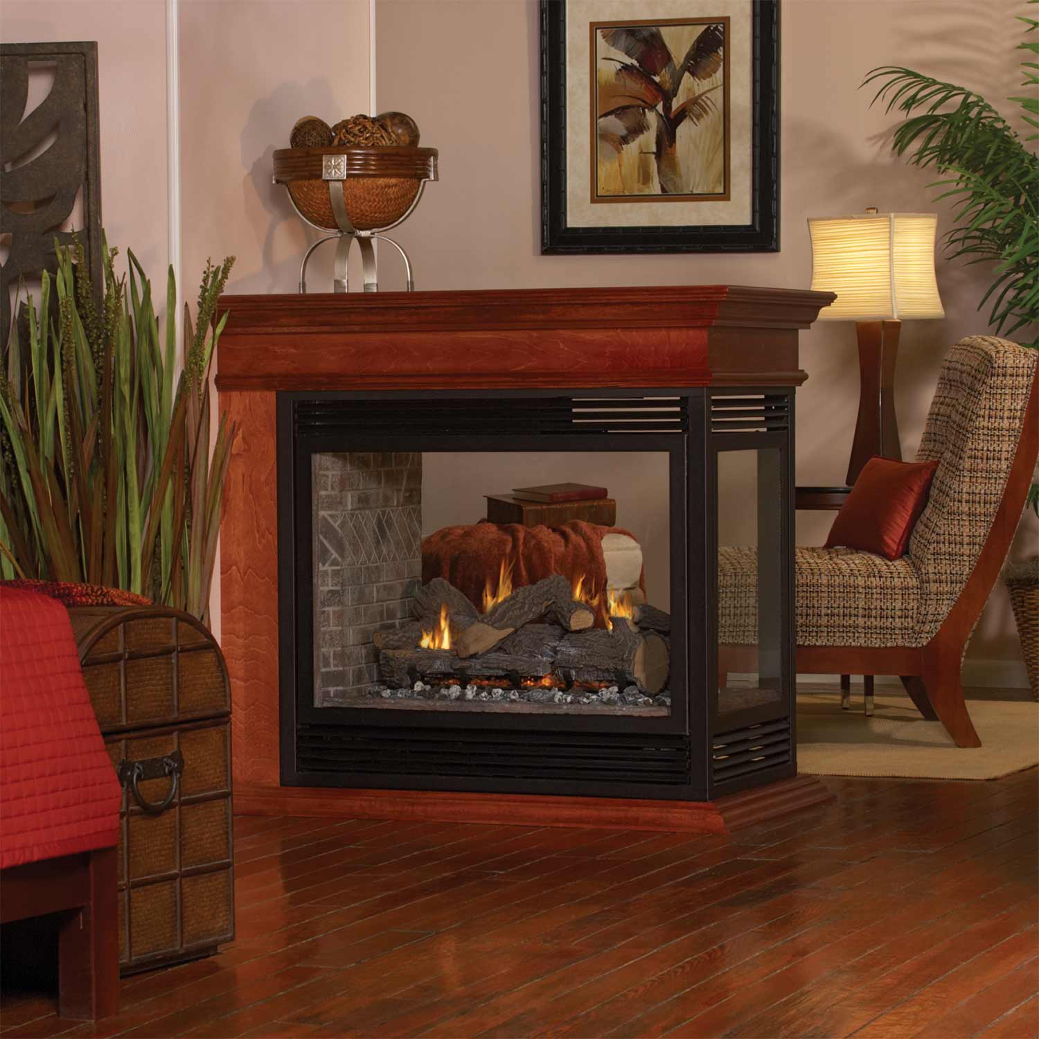 Empire 36 Inch Tahoe Direct Vent Premium Peninsula See-Through Gas Fireplace - DVP36P