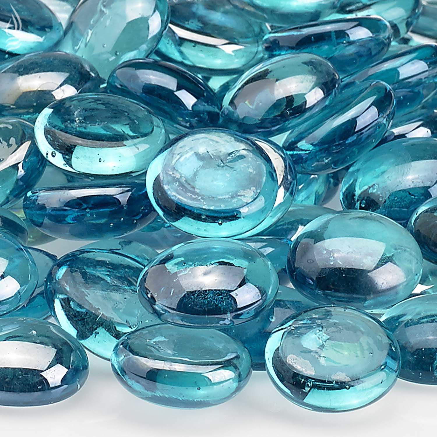 American Fire Glass 1/2-Inch Fire Glass Beads, 10-Pounds, Aqua Blue Luster