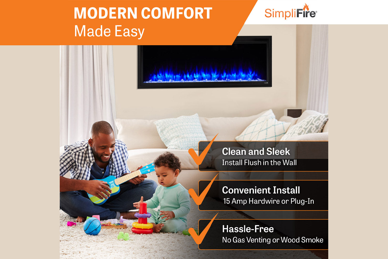 SimpliFire Allusion Platinum 50" Wall Mount / Recessed Linear Electric Fireplace