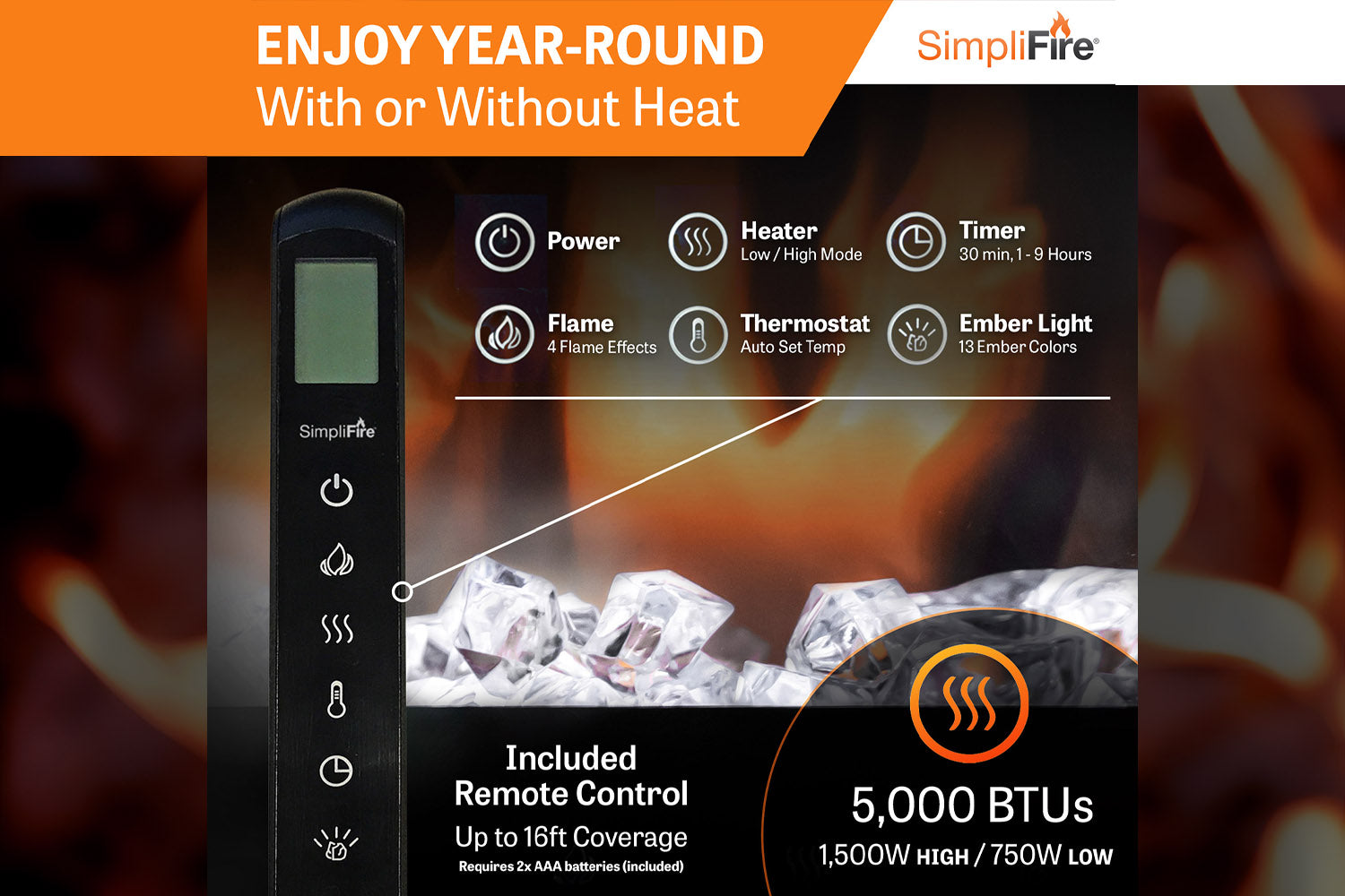 SimpliFire Allusion Platinum 50" Wall Mount / Recessed Linear Electric Fireplace