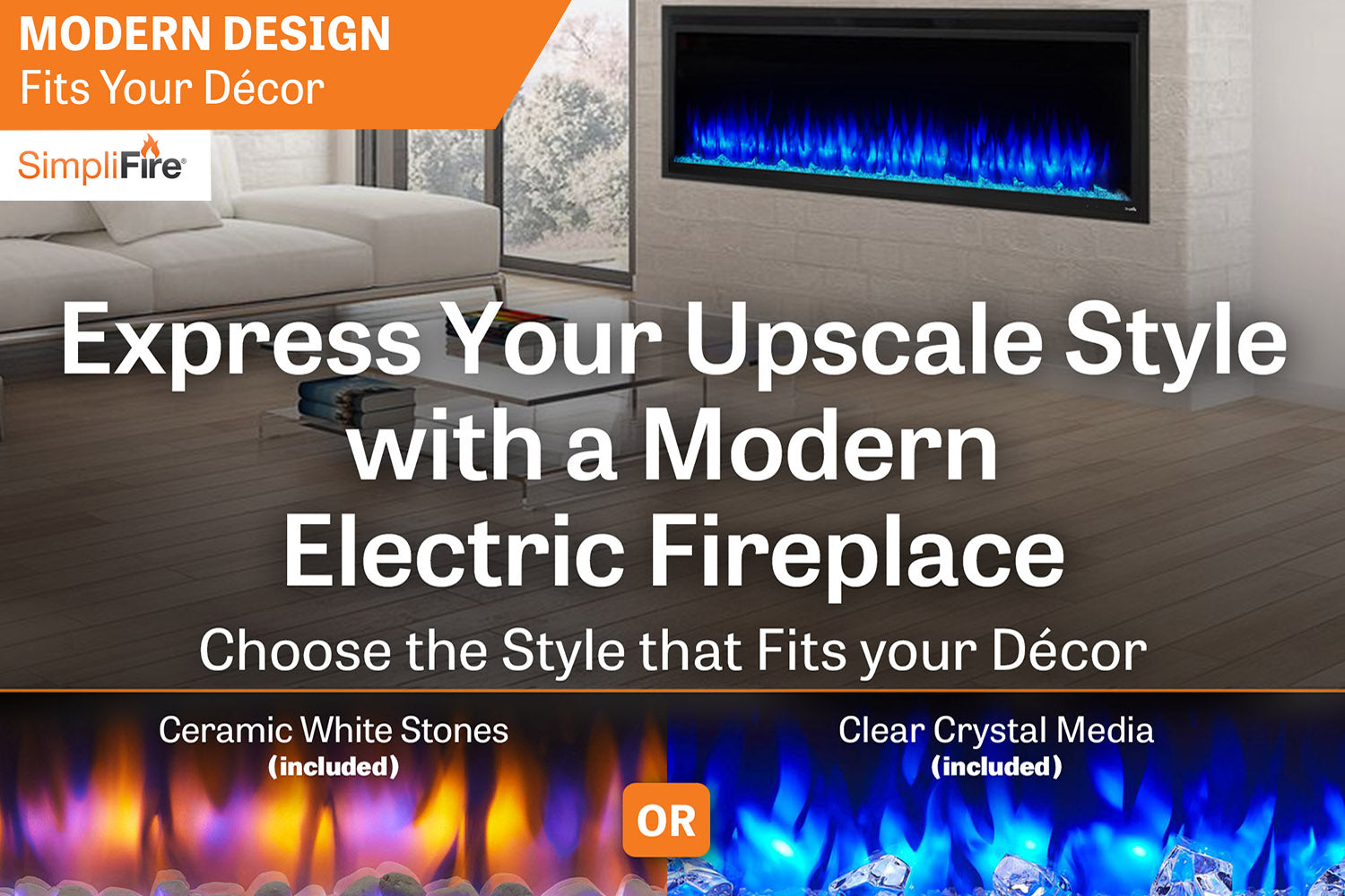 SimpliFire Allusion Platinum 60" Wall Mount / Recessed Linear Electric Fireplace