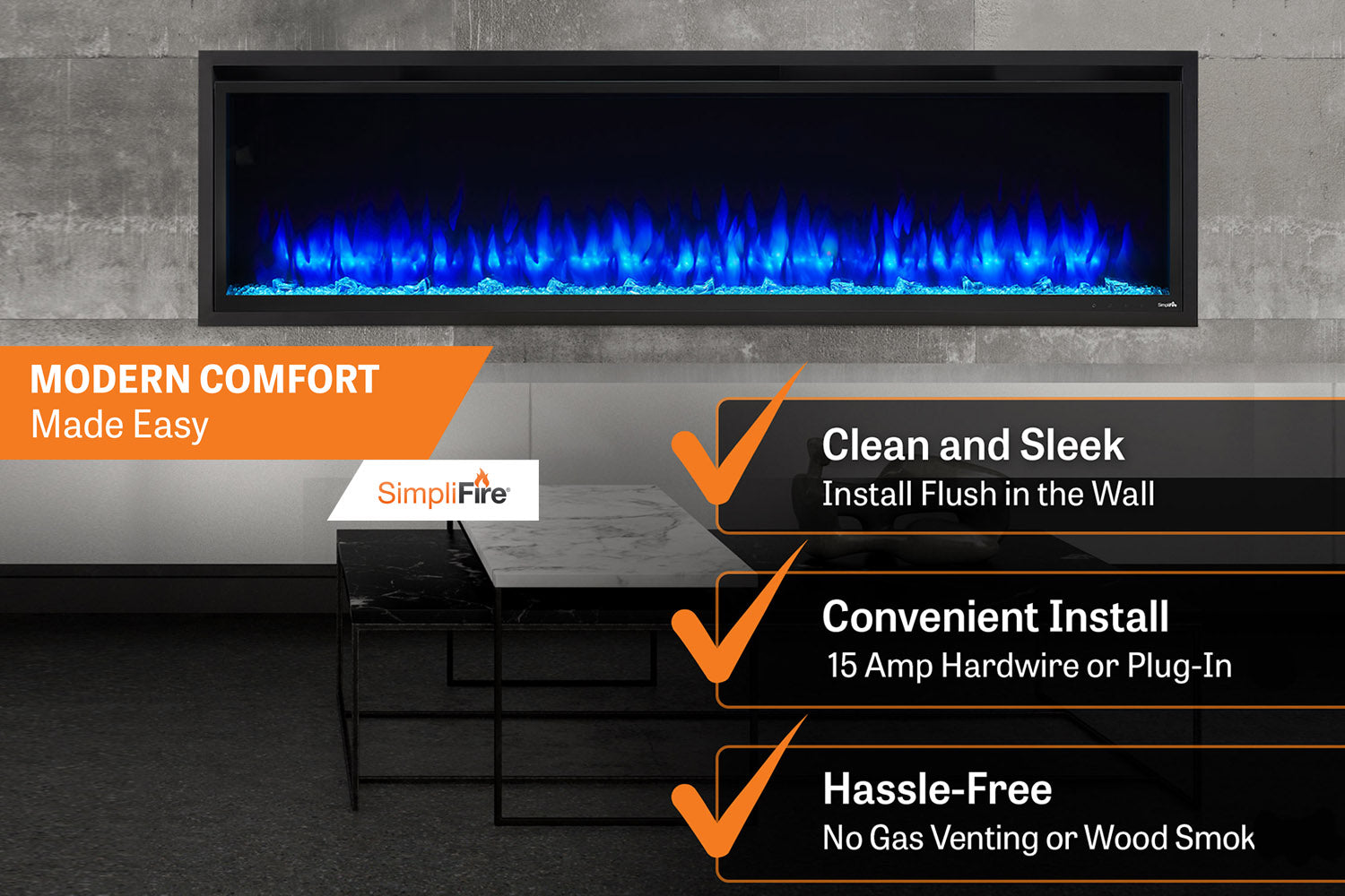 SimpliFire Allusion Platinum 72" Wall Mount / Recessed  Electric Fireplace