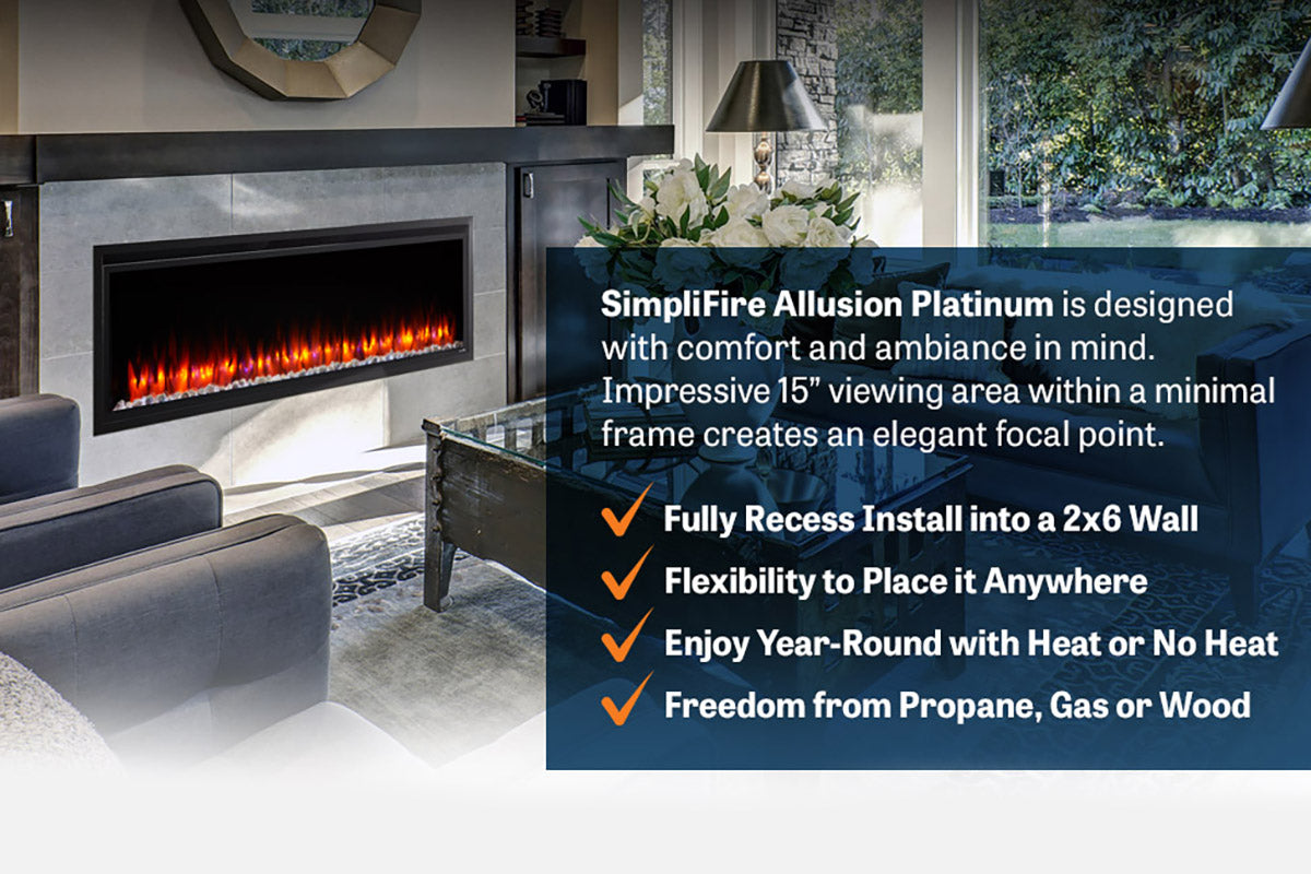 SimpliFire Allusion Platinum 72" Wall Mount / Recessed  Electric Fireplace