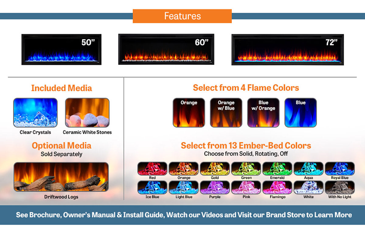 SimpliFire Allusion Platinum 72" Wall Mount / Recessed  Electric Fireplace
