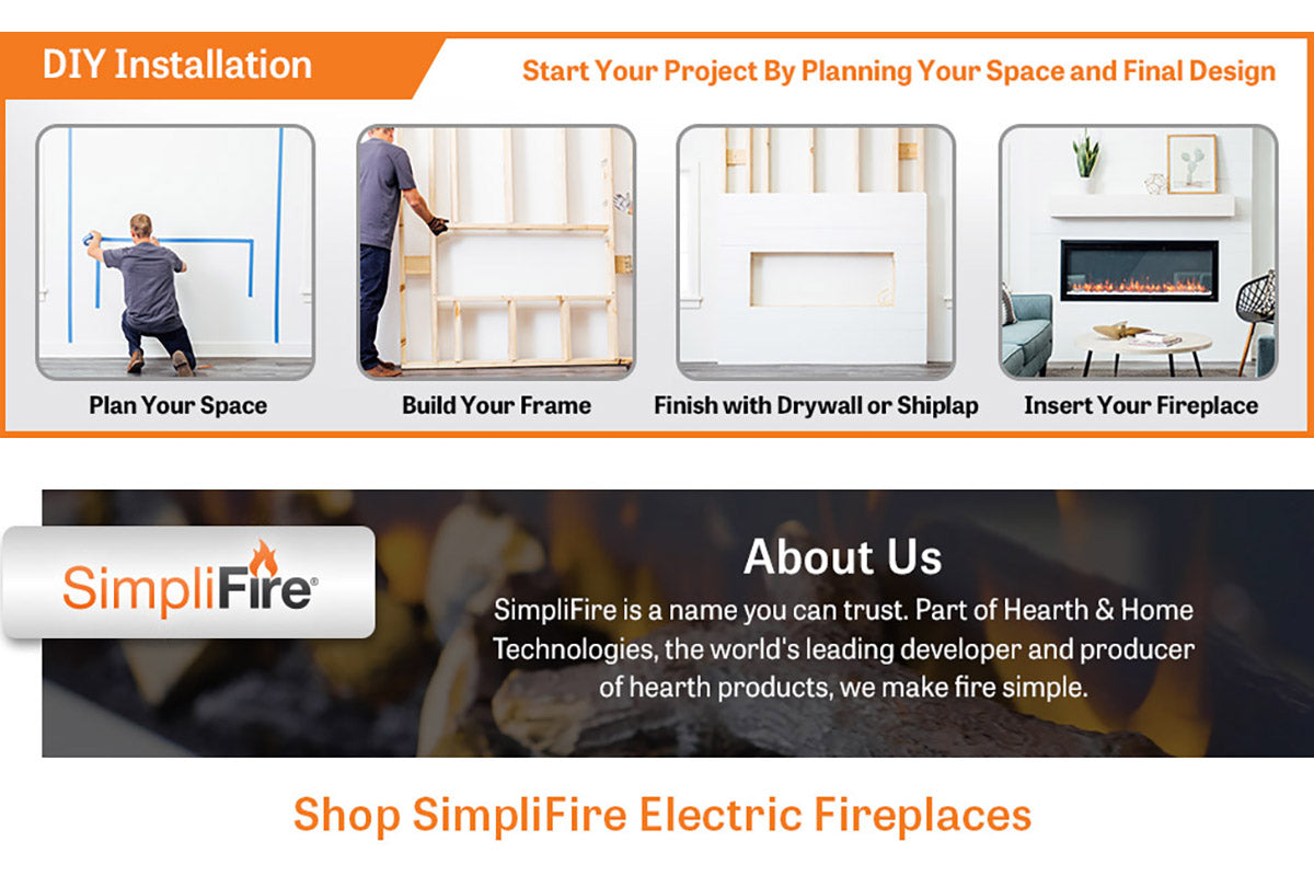 SimpliFire Allusion Platinum 50" Wall Mount / Recessed Linear Electric Fireplace