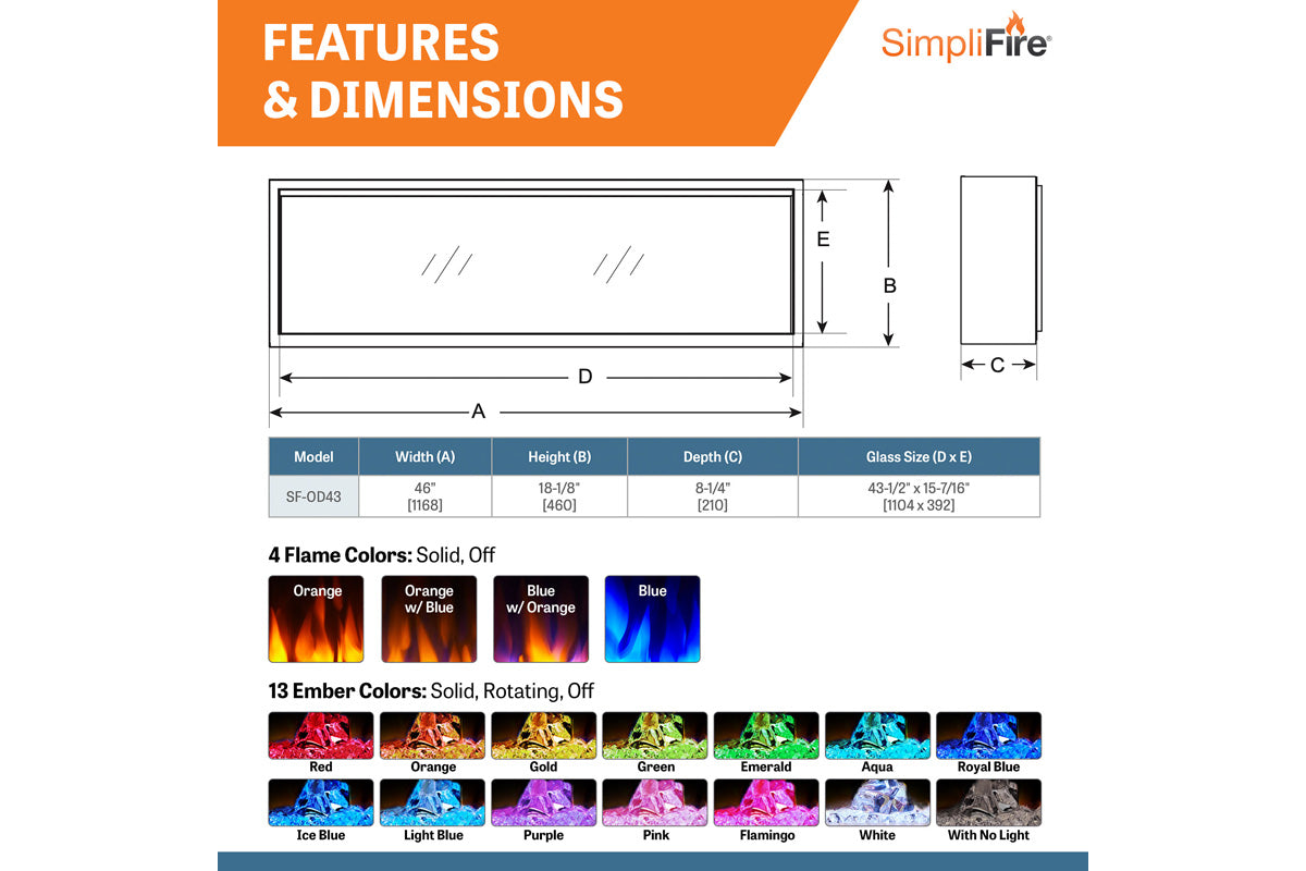 SimpliFire Forum 43" Outdoor Recessed Built-in Electric Fireplace