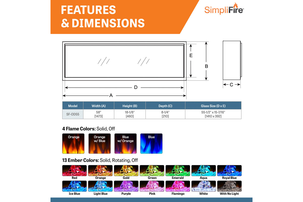 SimpliFire Forum 55" Outdoor Recessed Built-in Electric Fireplace
