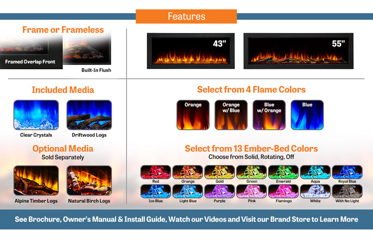 SimpliFire Forum 43" Outdoor Recessed Built-in Electric Fireplace