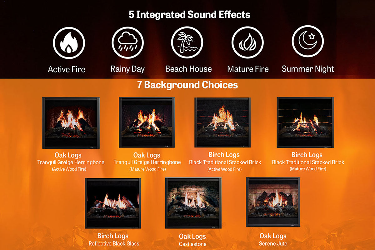 SimpliFire Inception 36" Virtual Fireplace | Wescott Mantel Package | Chateau Forge Front