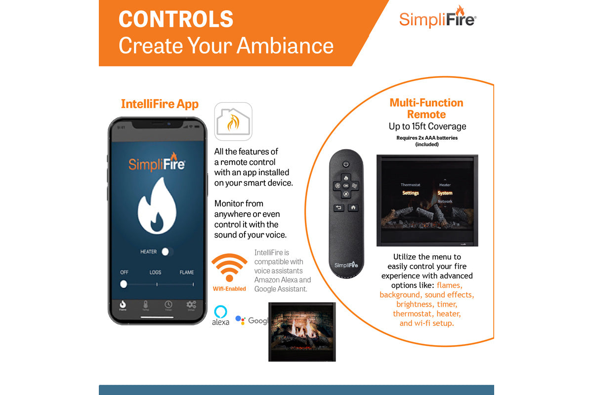 SimpliFire Inception 36'' Traditional Smart Electric Fireplace | Halston Front