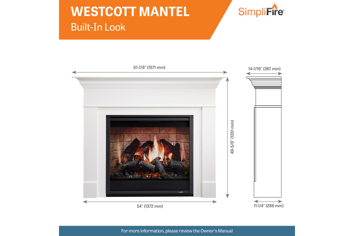 SimpliFire Inception 36" Virtual Fireplace | Wescott Mantel Package | Folio Front