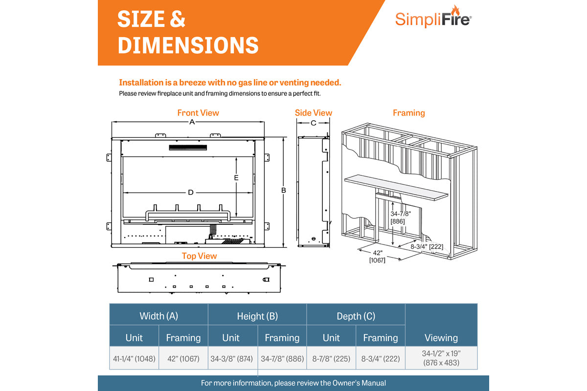 SimpliFire Inception 36" Traditional Smart Electric Fireplace | Chateau Forge Front