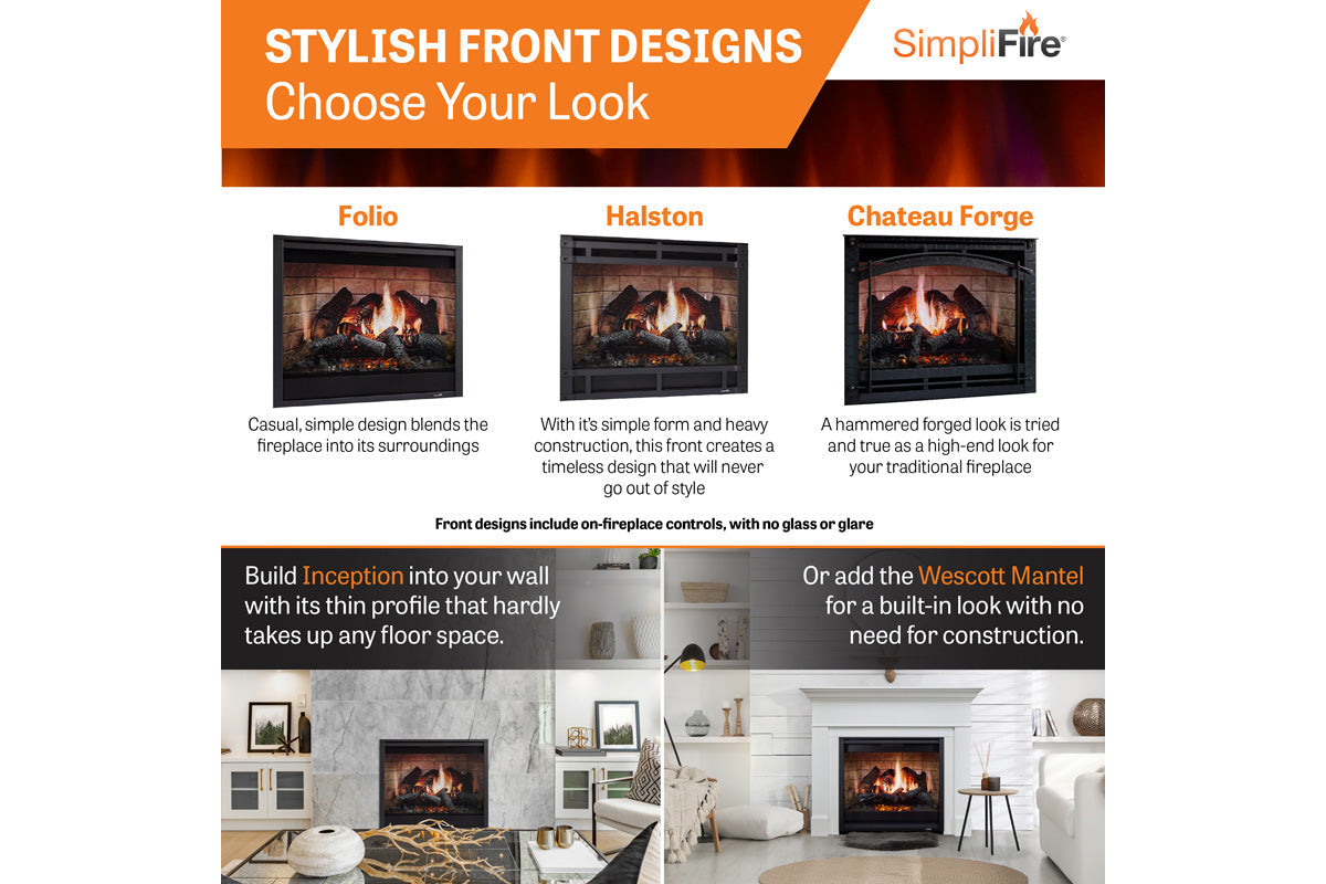 SimpliFire Inception 36'' Traditional Smart Electric Fireplace | Halston Front
