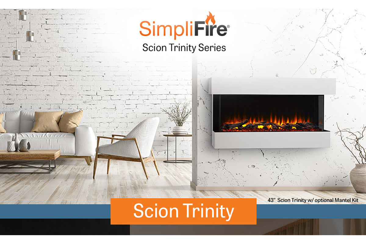 SimpliFire Scion Trinity 62" Electric Fireplace Wall Mount Mantel Package
