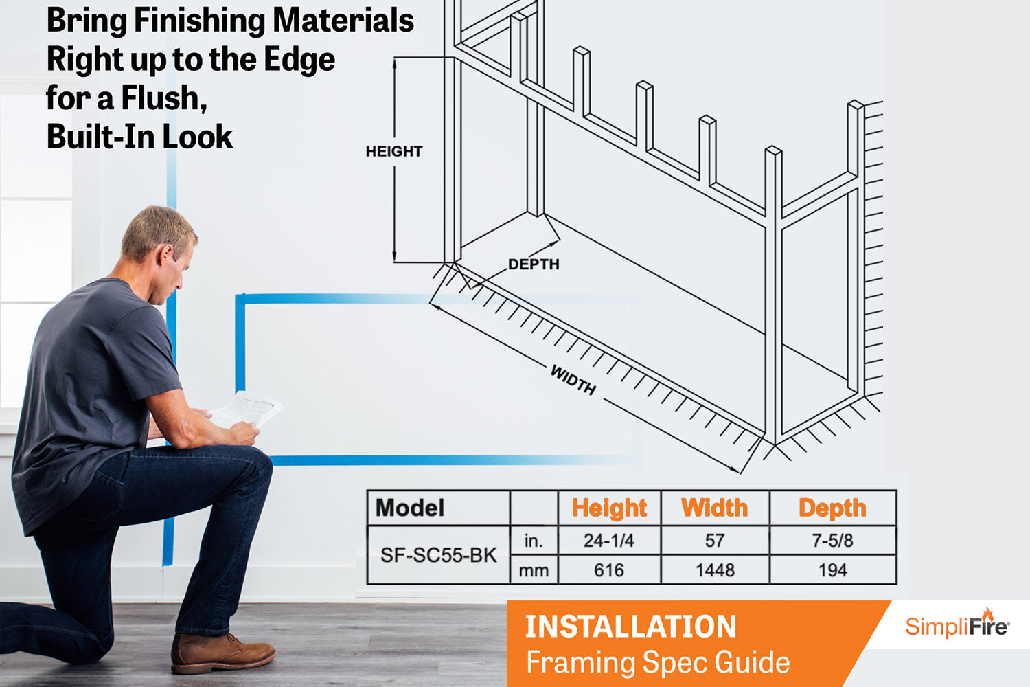 SimpliFire Scion 55" Built-In Linear Electric Fireplace
